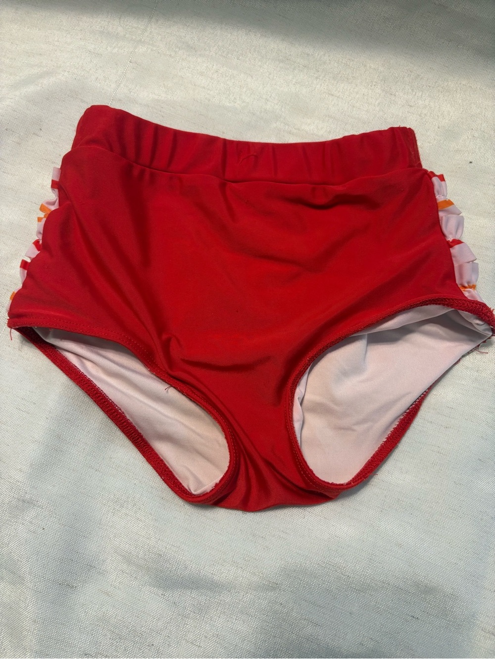 Girls Size 4T Ruffle Swim Bottoms Red, orange and pink  Stripe Rash Guard Bikini